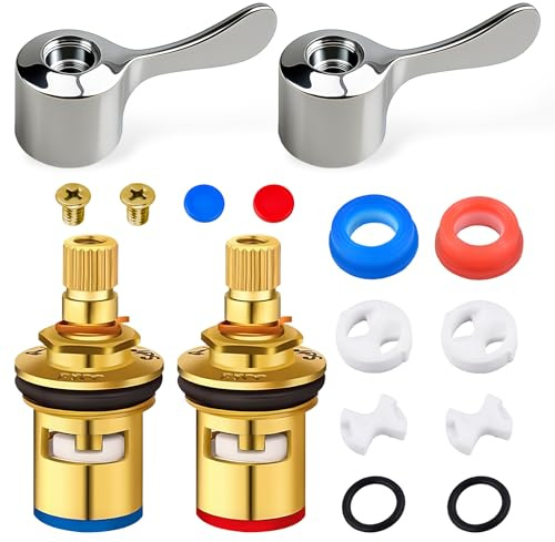 2 Set Mixer Tap Cartridge, 1/4 Turn Tap Cartridge Replacement, with Seals and Handles, Designed for Short - Lever Kitchen/Bath Taps, Ensuring Smooth Water Control and Long - Lasting Performance