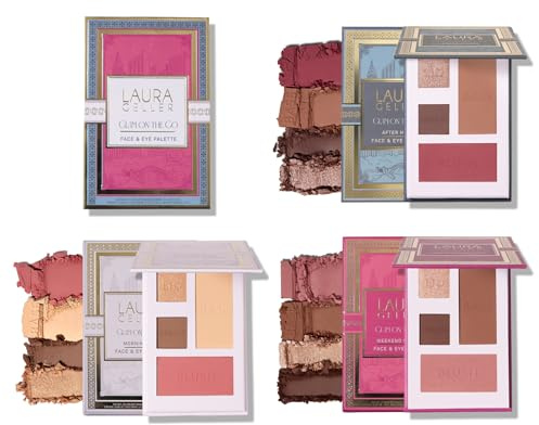 Laura Geller Beauty Glam On the Go Eyeshadow & Blush Palettes - Each Set Includes Three Palettes - Ready for Gifting - Easy to Use Makeup for Mature Skin