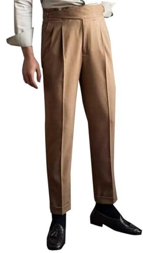 Generisch Herren-Hose, Vintage, Formelle Hose, Neapel-Stil, Kein Gürtel Erforderlich, Hohe Taille, Klassische Passform, Gerades Bein, Anzughose, Leichte Chinos, Mit Vorderen Falten, Tweed Anzug Hosen