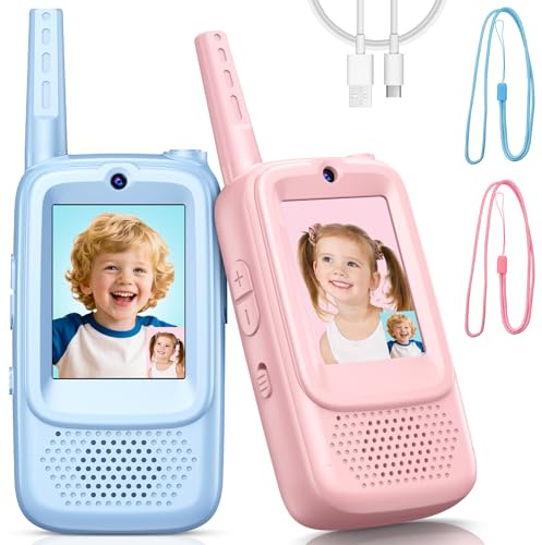Video Walkie Talkie Kinder, 2er Set Walkie Talkies mit Kamera & Stimmverzerrer, Wiederaufladbare Walkie Talkies, für 3-12 Jahren Junge Mädchen für Indoor & Outdoor, Familienspiele, Wandern, Weihnachts