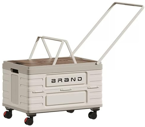 Foldable Storage Container with Wheels, Durable Plastic Box with Lid for Handbags, Clothes, Books - Space-Saving Home Organizer, Beige