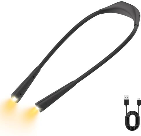 Nackenlampe zum Stricken & Lesen, Leselampe Hals mit 3 Farben & Stufenlos Dimmbar, Wiederaufladbare Stricklampe Booklight Buchlampe zum Umhängen, Leselampe Hals für Stricken Häkeln Lesen (Schwarz)