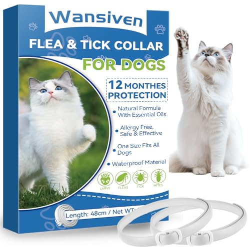 Wansiven Collier Anti Puces pour Chats, Réglable Anti-Puces et Tiques pour Chats et Imperméable, 12 Mois Collier pour Chats 48cm (Bleu-2p)
