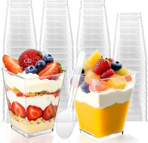 Sprifityy Confezione da 50 tazze da dessert quadrate trasparenti - 160 ml