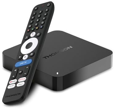 Thomson Streaming Box 245, 4K UHD Google TV, TV in Diretta, Controllo Vocale, Google Cast, Dolby Atmos, 2GB RAM, 32GB Archiviazione, Wi-Fi, Bluetooth 5.0, HDMI 2.1