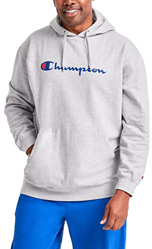 Champion Herren Sweatshirt Graphic Powerblend Fleece Hood, Oxford Grey/Champion Script, XL