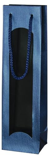 10x Wein Flaschen Geschenktüten, Blau, Seidenglanz, mit Sichtfenster, Damast Optik