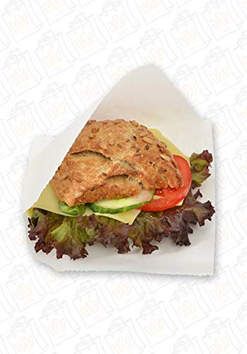 Wrede Verpackungen Snacktaschen für Hamburger 15 x 16cm, fettdicht, Pergament-Ersatz, Fischbrötchen, Dönertaschen, To Go-Snackbeutel, Sandwich Tasche, 2-seitig offen, weiß und unbedruckt, 100 Stück