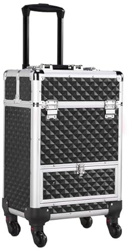 Yaheetech Trolley Valigia Make Up da Trucco Professionale Porta Trucchi Beauty Case 4 Vassoi da Viaggio per Estetista Parrucchiere Nera 34 x 24 x 55 cm