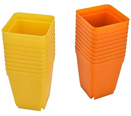 Chiloskit 20 bunte Kunststoff-Pflanztöpfe, klein, Kunststoff, für Schreibtisch, Blumen, fleischig, Sukkulenten, 7 cm 2.75 x 2.75 x 3-inch Yellow+Orange