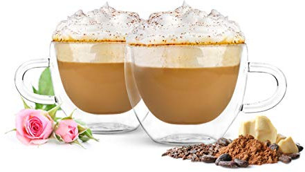 Sendez 4 Doppelwandige Cappuccino Tassen mit Henkel 290ml Kaffeegläser Teegläser Thermogläser Gläser