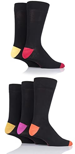 SockShop Men's Natural Bamboo Socks with Contrast Heel and Toe Designs for Everyday Casual Wear Multipack of 5 Pairs