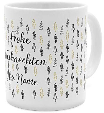 printplanet® Tasse mit Namen personalisiert - Motiv Weihnachtstannen - individuell gestalten - Farbvariante Weiß