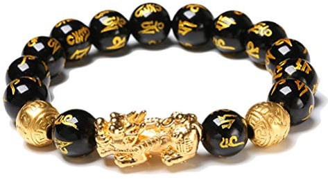 barsku Feng Shui Viel Glück Armbänder für Männer Frauen Obsidian Perle Drachen Glücksbringer Armband Pixiu Pi Yao Reichtum anziehen Geld Feng Shui Schmuck Naturstein Schwarz Obsidian