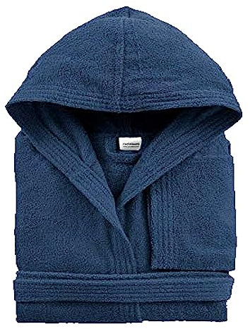 Morbidissimi Accappatoio Spugna Adulto Con Cappuccio, Cinturino e 2 Tasche, Accappatoi Uomo Donna in Spugna Morbida 400 gr/mq Puro Cotone V820 (Accappatoio Blu Navy, L)