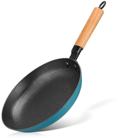 Fissman - Sartén wok de 24 cm con mango de madera, wok de hierro fundido esmaltado con revestimiento antiadherente de 4,5 cm de profundidad, sartén ligera | Batería de cocina de inducción | Sartén