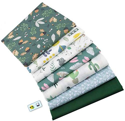 Cotton Craft Fabric Bundle 7 Pack 25 * 20 Patchwork Squares Sewing Patchwork Different Pattern Cloths DIY Scrapbooking Artcraft (Dark Green)