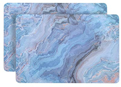 Dainty Home Navy Marble Rectangle Cork Placemats - Heat Resistant Placemats, Non-Slip, Easy Clean Placemats for Elegant Dining - 12x18 Set of 2 - Perfect for Stylish, Modern Homes