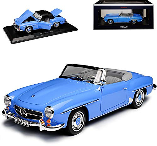 Mercedes-Benz 190SL Cabrio Hell Blau mit abnehmbarem Soft Top W121 1955-1963 1/18 Norev Modell Auto