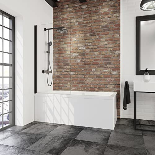 Schulte pare-baignoire 50 x 150 cm, profilé noir, 1 volet pliant 180° contre le mur, réversible, joint d'étanchéité, verre de sécurité 5 mm transparent, plage de réglage de 49,5-50,5 cm