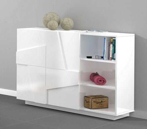 Dmora - Buffet Salvo, Buffet de salon multifonction, Buffet de salon 2 portes, 100% Made in Italy, 121x38h86 cm, Blanc brillant