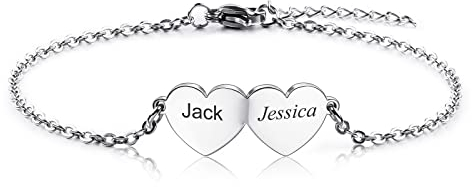 INBLUE Personalisiertes Herzförmiges Liebesarmband Mit 2-5 Namen für Mädchen Frauen Mütter Namen Gravur Individuell Einstellbare Armbänder für Freundschaft/Paare/Familien Geschenk (2 Herzen)
