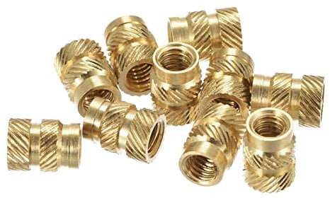 sourcing map Knurled Insert Nut M4 x 8mm L x 6mm OD Female Thread Brass Embedding Nut 30 Pcs