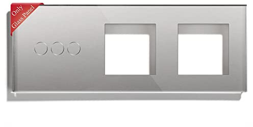 BSEED Marco panel de marco de vidrio para interruptor de luz y enchufe panel de vidrio de cristal panel de vidrio para interruptor de luz de pared y enchufe 3 Gang Gris 228 mm