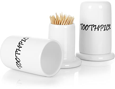 LEETOYI Zahnstocherhalter aus Porzellan, mit Deckel, Weiß, 2 Stück