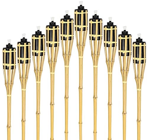 Lospitch Torcia da giardino, in bambù, per feste all'aperto, altezza: 90 cm, colore naturale (set da 40)