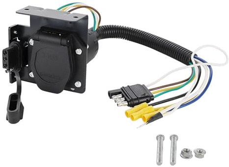MECMO Kit de connecteur plat à 4 voies vers lame de camping-car à 7 voies et adaptateur de câblage femelle à 4 voies pour remorque côté véhicule 4 broches vers 7 lames à double sortie et 4 plats avec