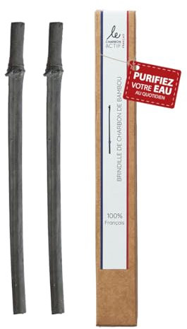 Le Charbon Actif Français - 2 charbons de bambou fins - brindille de bambou filtre à eau naturel Charbon de bambou français pour bouteille limonadier - goulot étroit - Filtre eau du robinet
