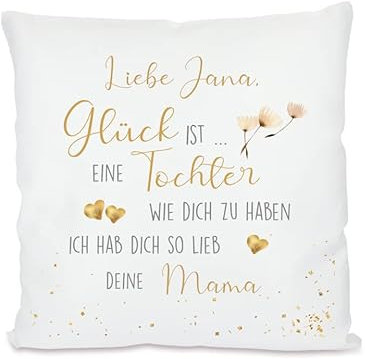 Manufaktur Liebevoll Kissen mit Spruch I Persönliches Geschenk für die Tochter I Spruchkissen mit Namen | “Glück ist, Dich zur Tochter zu haben.”