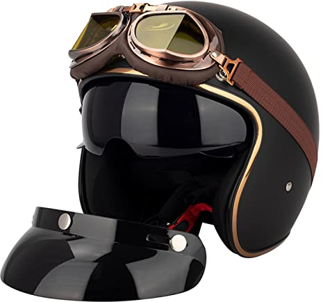 Ever TA Jethelm Motorradhelm Herren Damen, Retro Helm DOT/ECE-Zulassung, Rollerhelm Chopperhelm Cruiserhelm Halbschalenhelm Mit Schutzbrille, Für Erwachsene Jethelme (Color : D, Size : XXL=(63-64cm))
