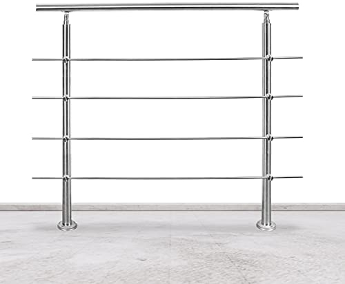 Tubiaz Balustrade en acier inoxydable avec 4 barres transversales, balustrade d'entrée pour balcon, escaliers, intérieur et extérieur (150 cm)