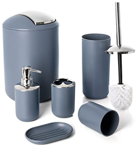 Moss & Stone 6-teiliges Badezimmer-Zubehör-Set, Badezimmer-Dekor-Sets inklusive Seifenspender, Zahnbürstenhalter, Zahnbürstenbecher, Seifenschale, ein komplettes Badezimmer-Zubehör, blaues Set