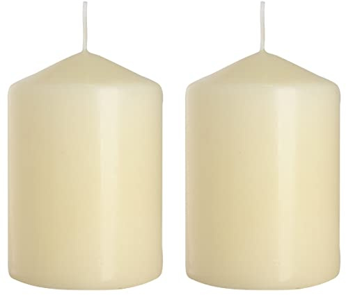 Pillar Candles, Pack of 2, Unscented, Long Burning Time, 15 x 7 cm / 6 x 2.75 in (Ivory, Matt)
