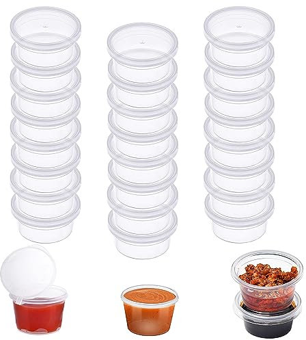 Barquette Plastique avec Couvercle, 50 Pieces Pot Plastique avec Couvercle, Barquette Plastique, 2 OZ Recipient Sauce, Réutilisable Pot a Sauce Convient pour Sauce Condiments Crème Sauce Tomate
