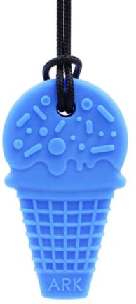 ARK® Kauhalskette in verschiedenen Stärken und Formen mit einstellbarer Abreißleine und ATC Pflegeanleitung - Sensory Halskette, Beißblock, Kauen, Zahnen, Autismus (Eiswaffel, extra fest blau)