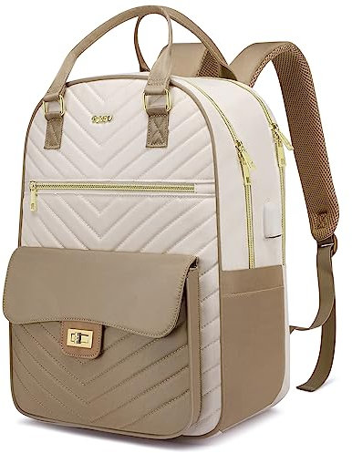 RJEU Rucksack Damen,Schulrucksack Mädchen Teenager Schultasche Schulranzen für Student Uni Schule Studium,Laptoptasche Frauen für Reisen,Beige-Khaki