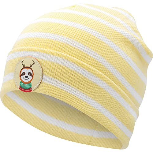 GRUSS & CO Zaubermütze Motiv Faultier | Mütze in Form gepresst, Gelb, gestreift, 3-7 Jahre | Lustige Kindermütze, Geschenk | 51113