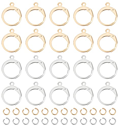 UNICRAFTALE 80 STK 2 Farben Leverback Ohrringhaken 304 Edelstahl Ohrring Haken 14.5mm Runder Hebelrücken Ohrring Französisch Haken Ohrdraht Mit 100 STK Offenen Biegeringen Für Ohrringherstellung