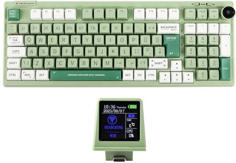 EPOMAKER RT100 97 Tasten ISO(UK) Mechanische Gaming Tastatur mit Anpassbarem Mini TV, Dichtung, DREI Modi (BT5.0/2.4Ghz/USB-C), Hot Swappable Sockel, 5000mAh Akku (Grün, Wisteria Linear)