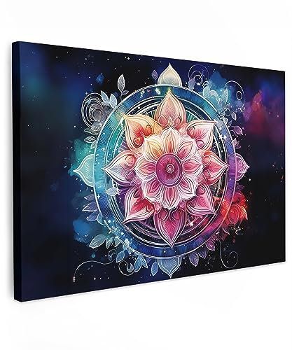 MuchoWow© Wandbilder 90x60 cm Schlafzimmer Home Deko Wohnung Bild Wohnzimmer Fotoleinwand Wand Bilder Leinwand Wall Decor Mandala - Farben - Galaxie