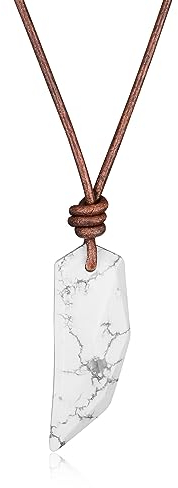 COAI Geschenkideen Herren Braune Lederband mit Wolfszahn Halskette aus Howlith Kristall