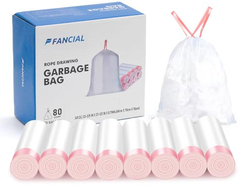 Fancial Lot de 80 grands sacs poubelle de cuisine ultra résistants, parfum lavande et vanille douce, 40 litres