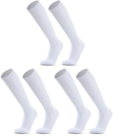 SKHAOVS 3 Pares Medias de Fútbol Blanco para Niños, Calcetines Largas de Fútbol Baloncesto Hockey Rugby Tenis, Calcetines de Deporte Hasta Rodilla para Niños y Niñas de 5 a 12 Años