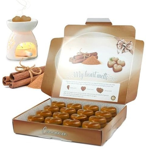 Cire à la cannelle fondante - 16 x 0,176 once en forme de cœur, cire parfumée aux épices à la cannelle dans un élégant coffret cadeau - Spotless Leopard - Cadeau parfumé parfait