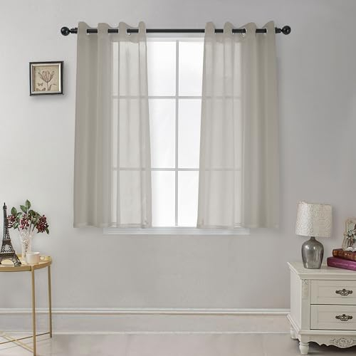 CUCRAF Transparente Gardinen mit ösen Vorhänge Wohnzimmer & Schlafzimmer, H160 x B140cm 2er Set Transluzente Vorhänge Hellgrau, Unifarbene Pflegeleichte und Knitterfreie Vorhänge in Leinenoptik