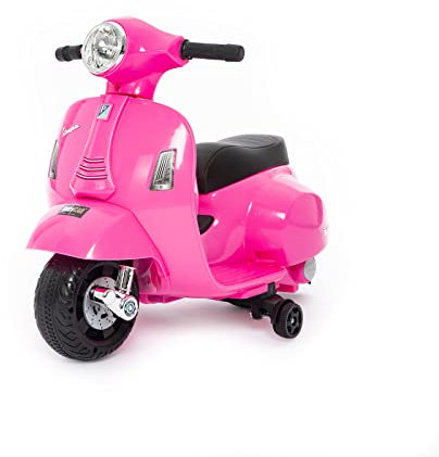 Mini Vespa Electrique Enfant Scooter Électrique 6 Volts avec Accélérateur au Pied et Accès MP3 - Babycar Intégré (Rose), Sans Dossier
